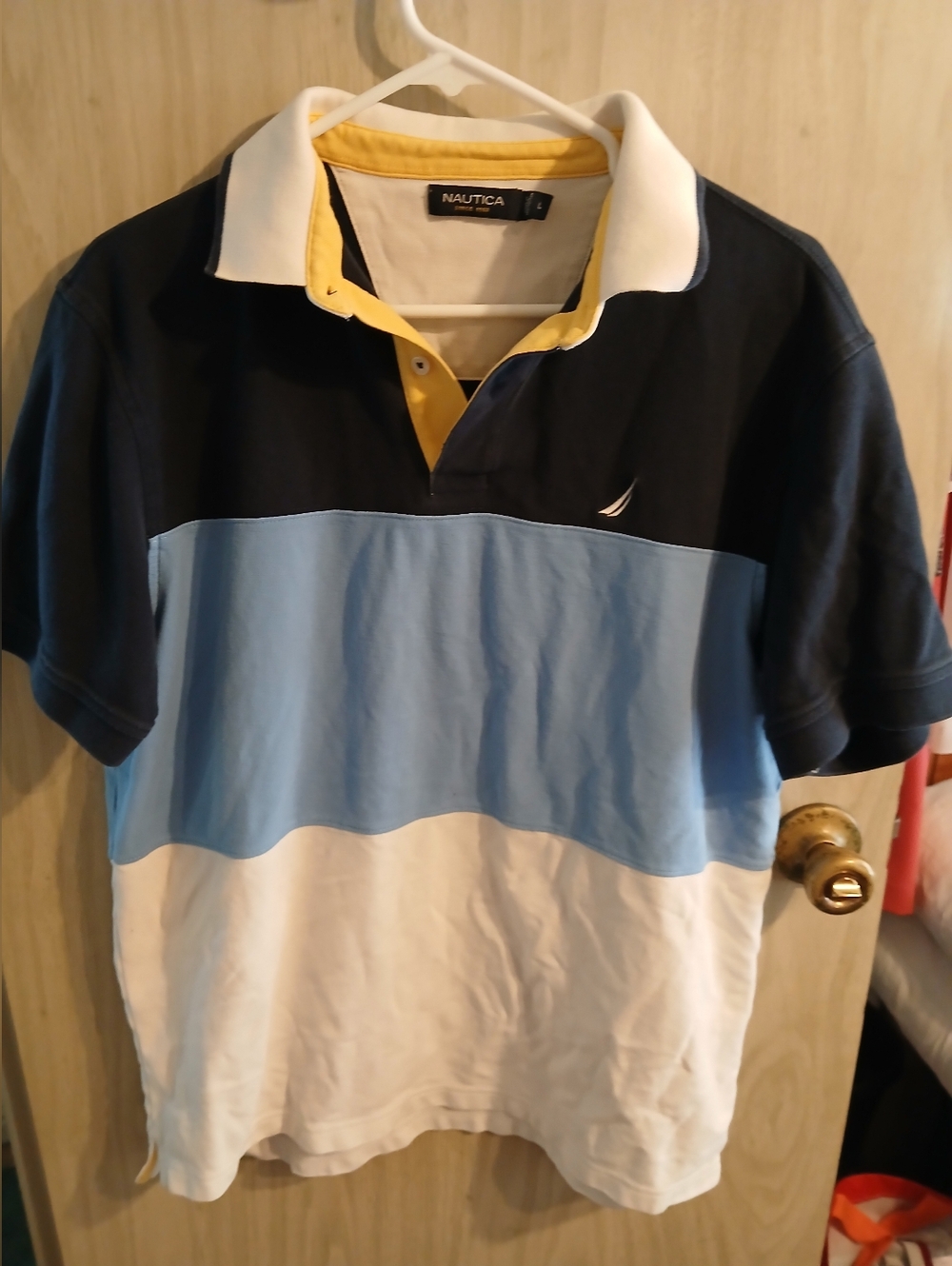 Nautica Men’s Colorblock Polo Shirt Adult large - Navy/Light Blue/White